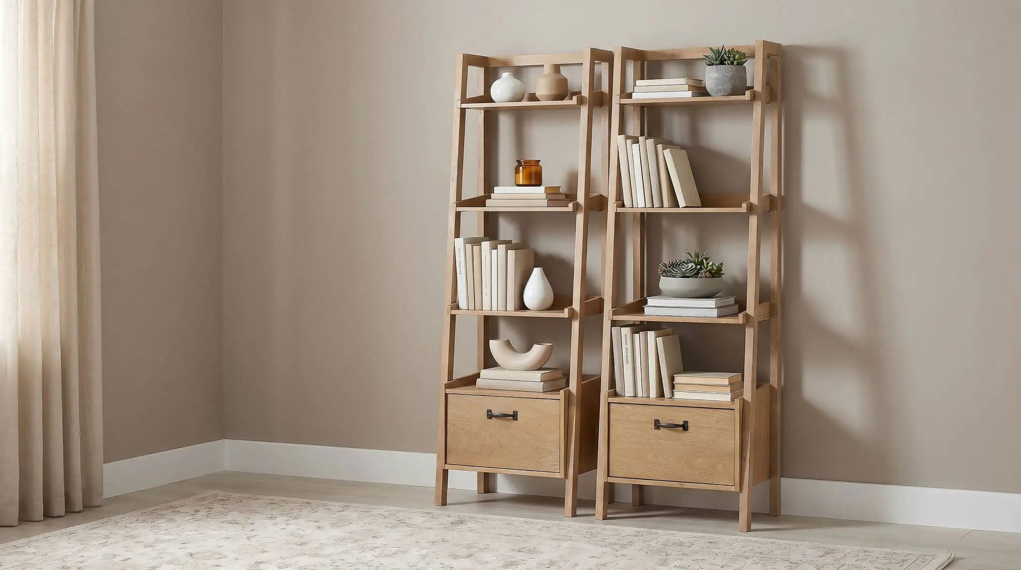 Fabian 2-piece 4-shelf Bookshelf with Drawer Distressed Light Brown by Unique Piece Furniture