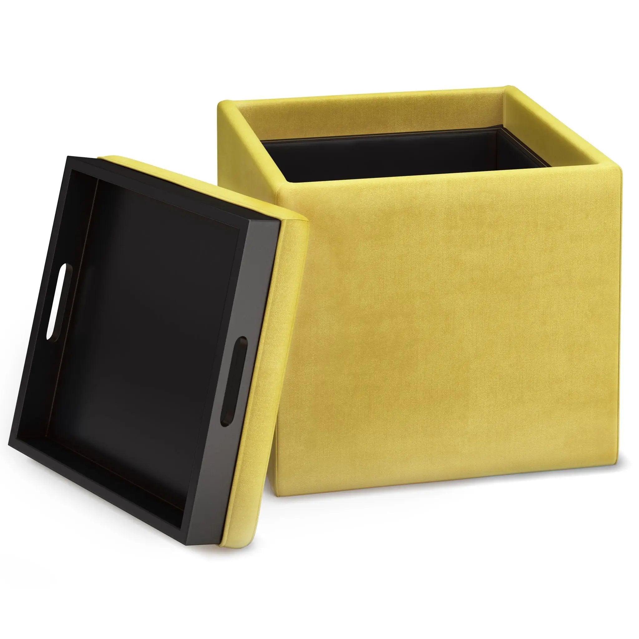 Rockwood - Upholstered Cube Storage Ottoman With Tray by HouseOfZazla