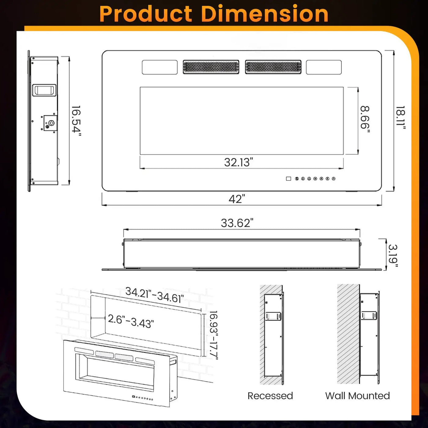 42/50/60/72 Inch Ultra-Thin Electric Fireplace with Decorative Crystals-50 inches by DirectDeals