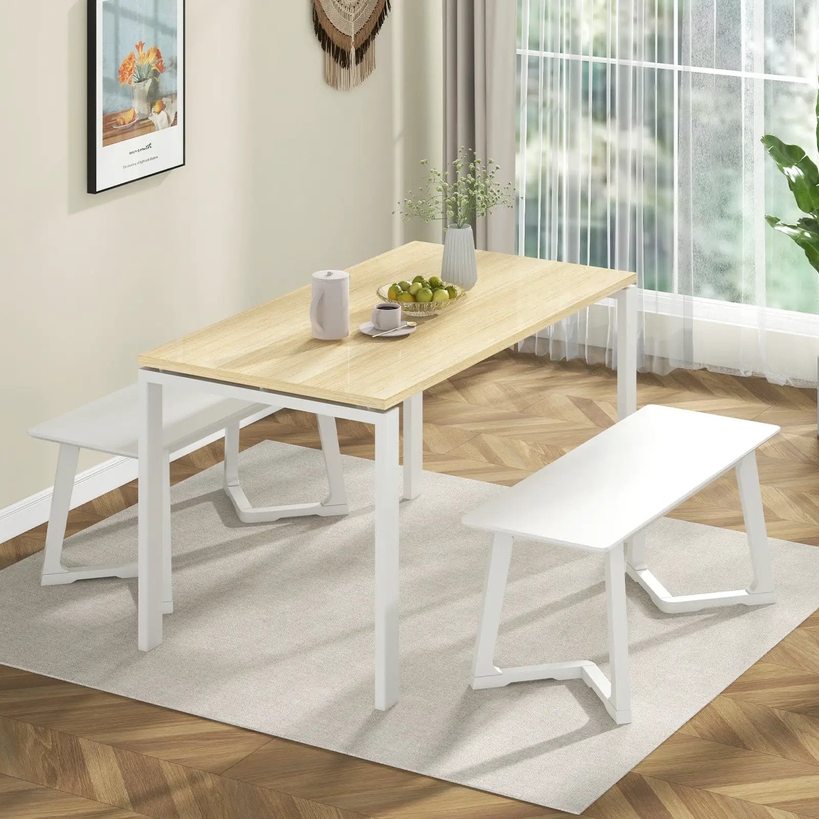 42 Inch Modern Entryway Bench Long Dining Bench with Rubber Wood Legs-White by DirectDeals