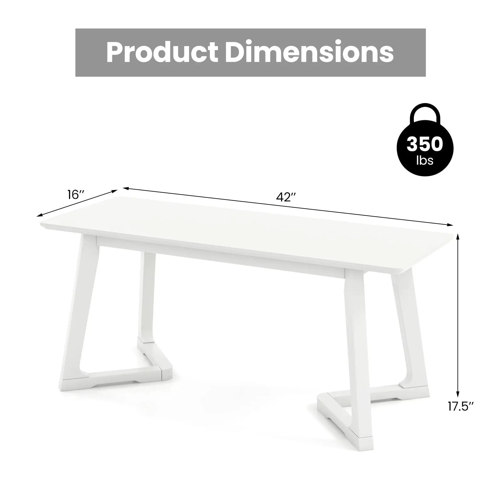 42 Inch Modern Entryway Bench Long Dining Bench with Rubber Wood Legs-White by DirectDeals