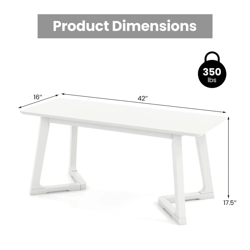 42 Inch Modern Entryway Bench Long Dining Bench with Rubber Wood Legs-White by DirectDeals