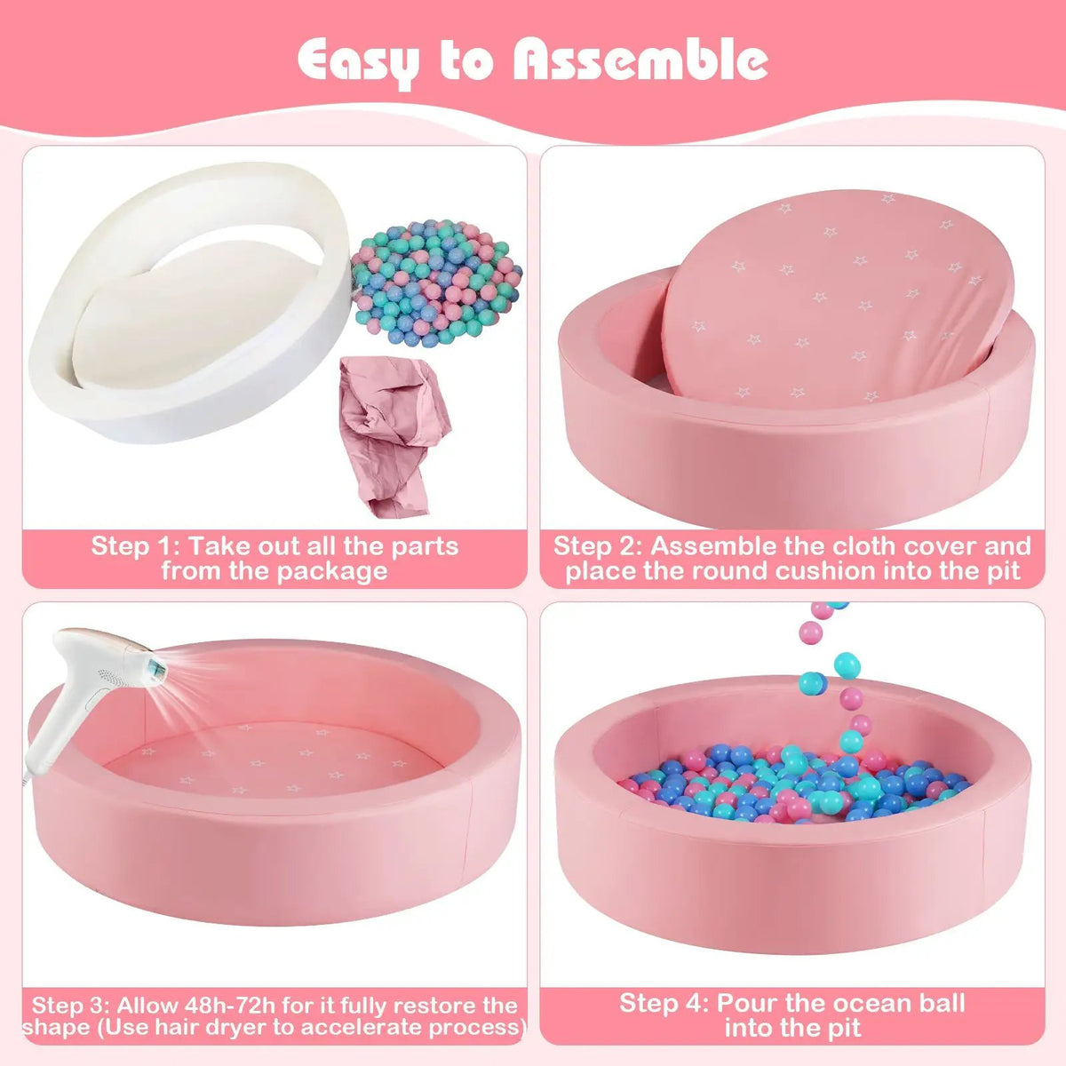 42.5 Inch Round Foam Ball Pits with 25D Sponge Filling and Washable PU Cover for Toddlers, photo 14 of 16