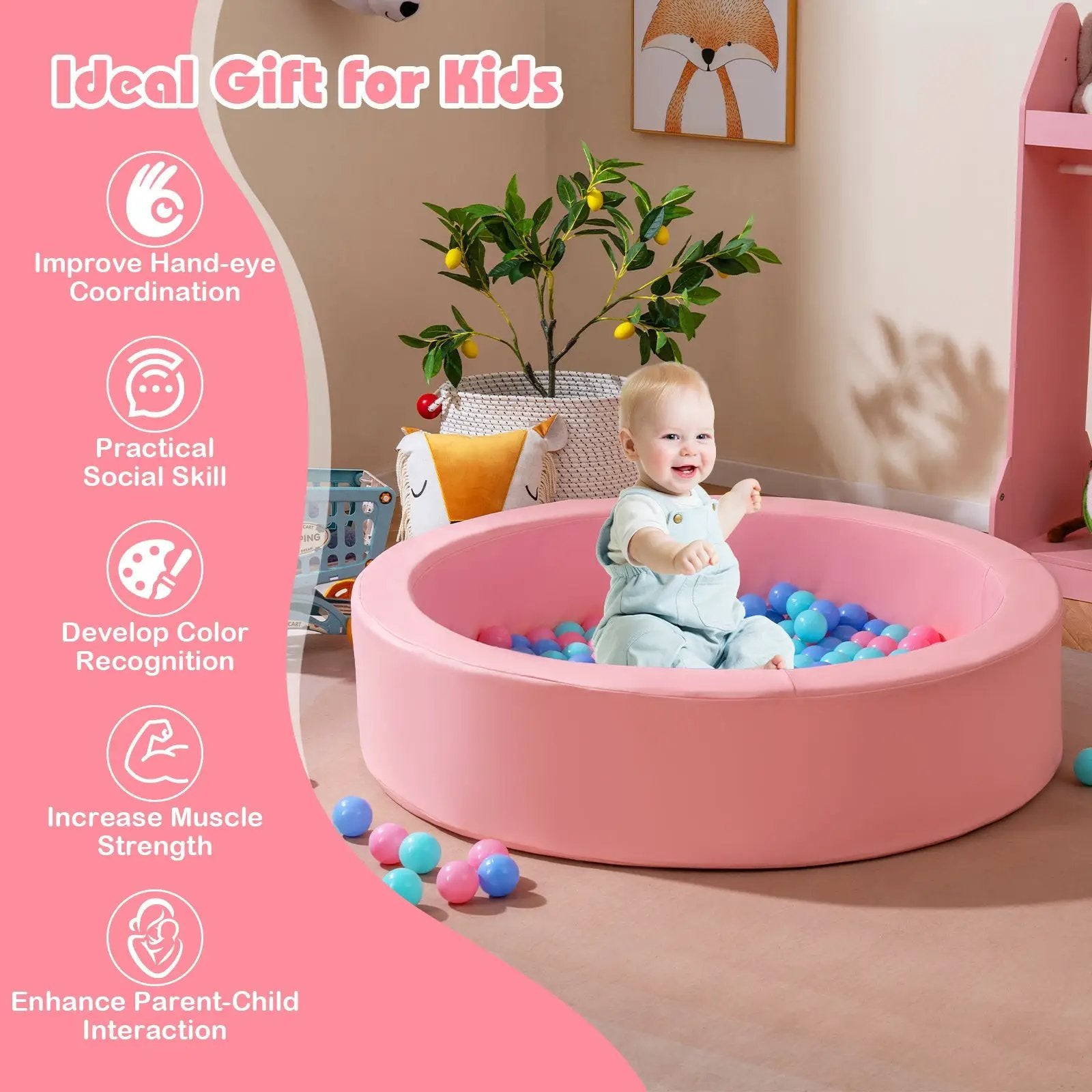 42.5 Inch Round Foam Ball Pits with 25D Sponge Filling and Washable PU Cover for Toddlers by DirectDeals
