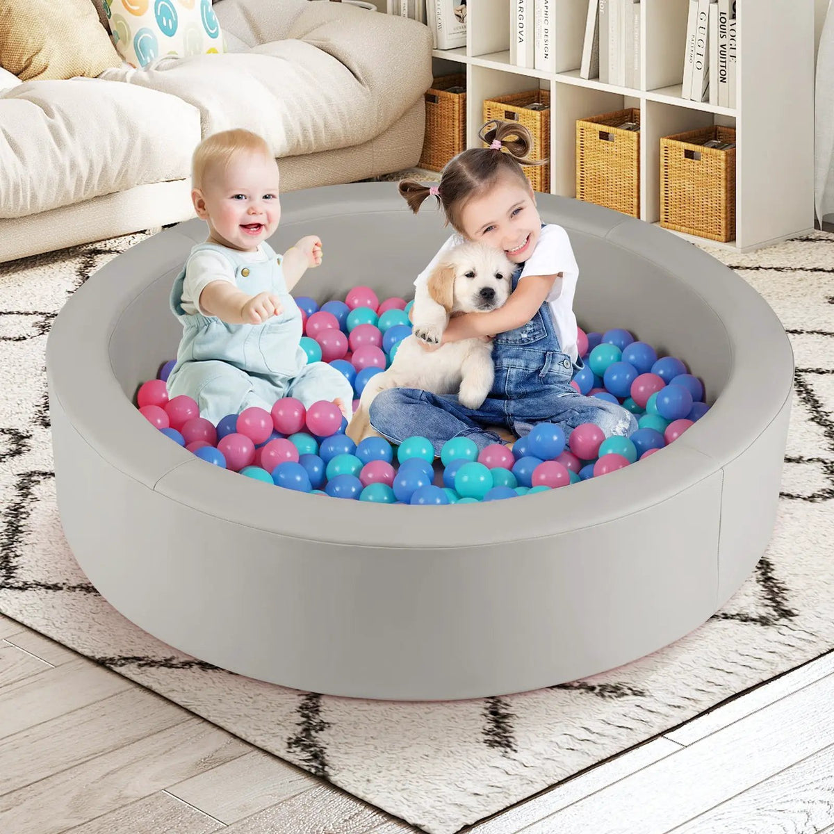 42.5 Inch Round Foam Ball Pits with 25D Sponge Filling and Washable PU Cover for Toddlers, photo 3 of 16