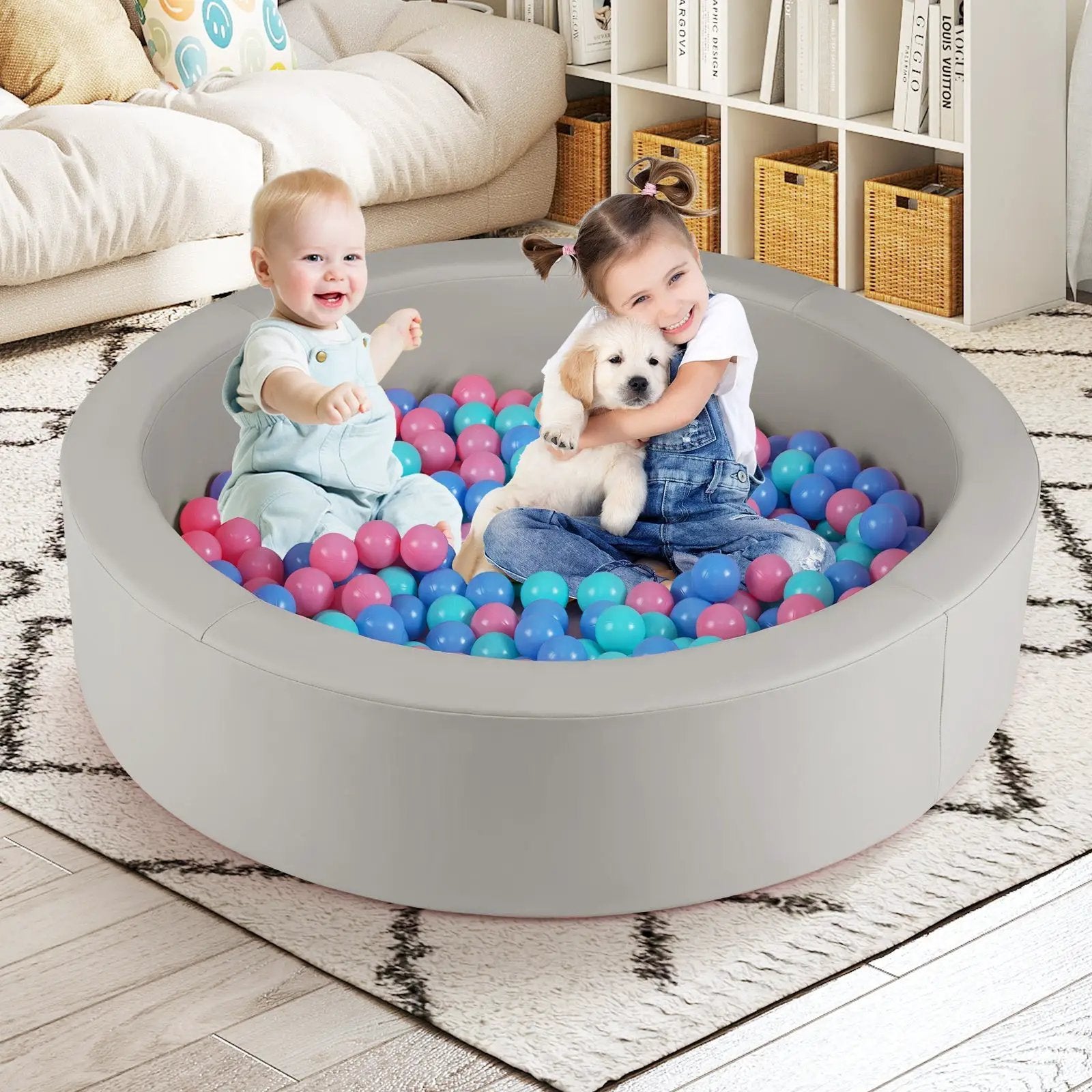 42.5 Inch Round Foam Ball Pits with 25D Sponge Filling and Washable PU Cover for Toddlers by DirectDeals