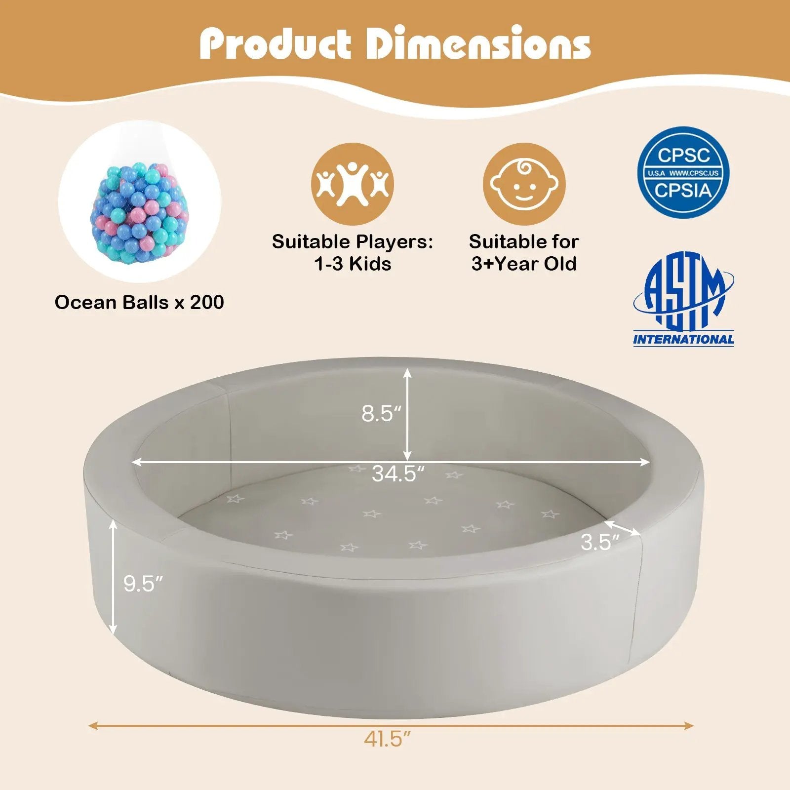 42.5 Inch Round Foam Ball Pits with 25D Sponge Filling and Washable PU Cover for Toddlers by DirectDeals