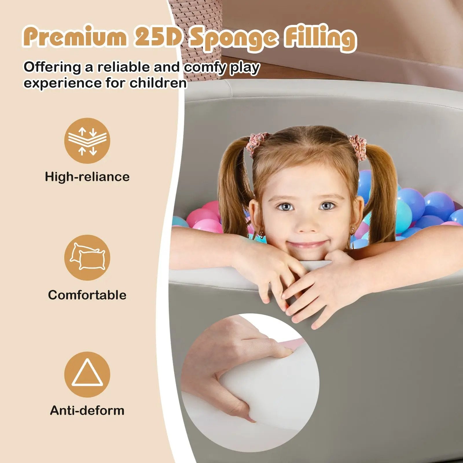 42.5 Inch Round Foam Ball Pits with 25D Sponge Filling and Washable PU Cover for Toddlers by DirectDeals