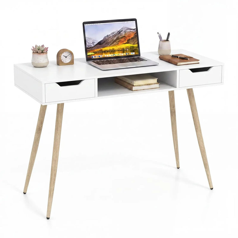 42.5" Mid Century Modern Writing Desk with Metal Leg and Drawers by DirectDeals