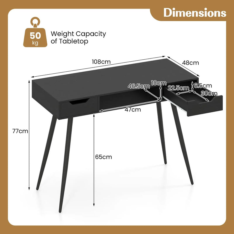 42.5" Mid Century Modern Writing Desk with Metal Leg and Drawers by DirectDeals