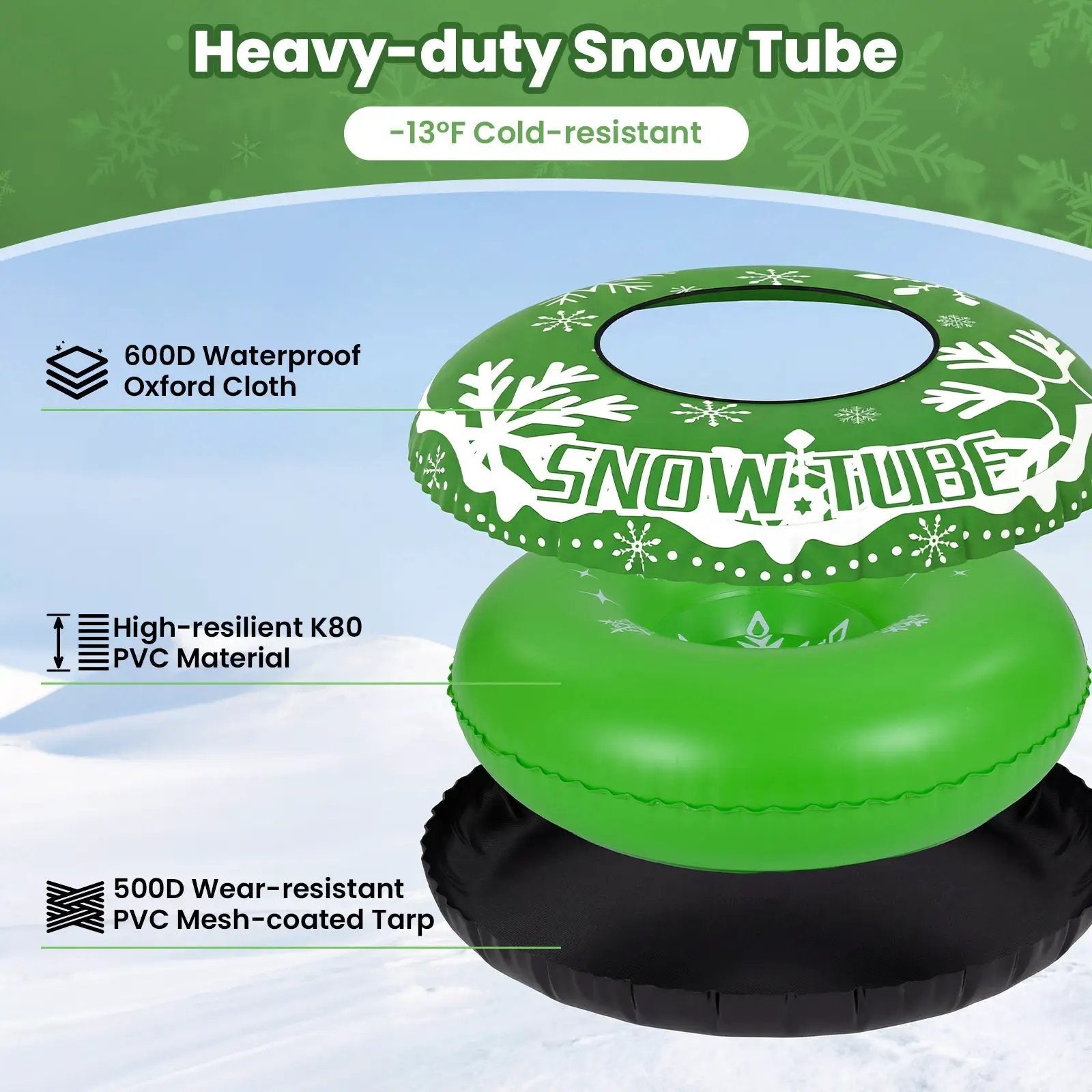 42" Heavy-duty Inflatable Snow Tube with Detachable Tow Strap by DirectDeals