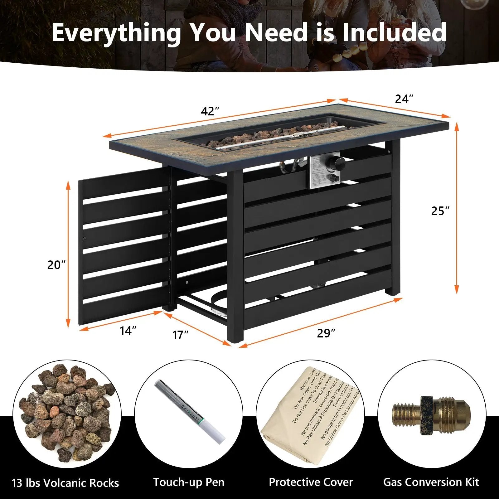 42 Inch 50000 BTU Propane Fire Pit Table with Ore Powder Surface by DirectDeals
