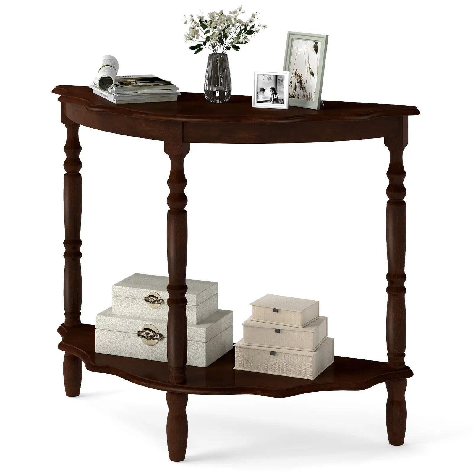42 Inch Half Moon Console Table with Shelf and Rubber Wood Legs-Espresso by DirectDeals
