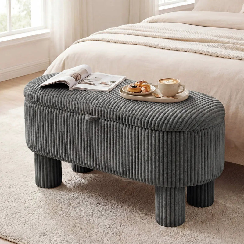 42 Inch Storage Ottoman Bench Corduroy Fabric Upholstered Foot Stool by DirectDeals
