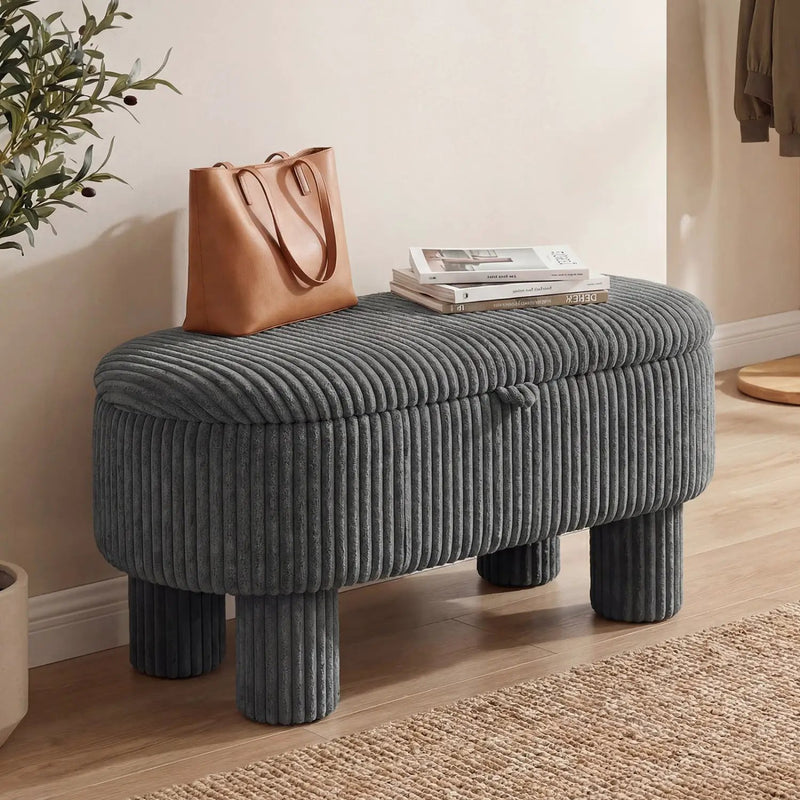 42 Inch Storage Ottoman Bench Corduroy Fabric Upholstered Foot Stool by DirectDeals