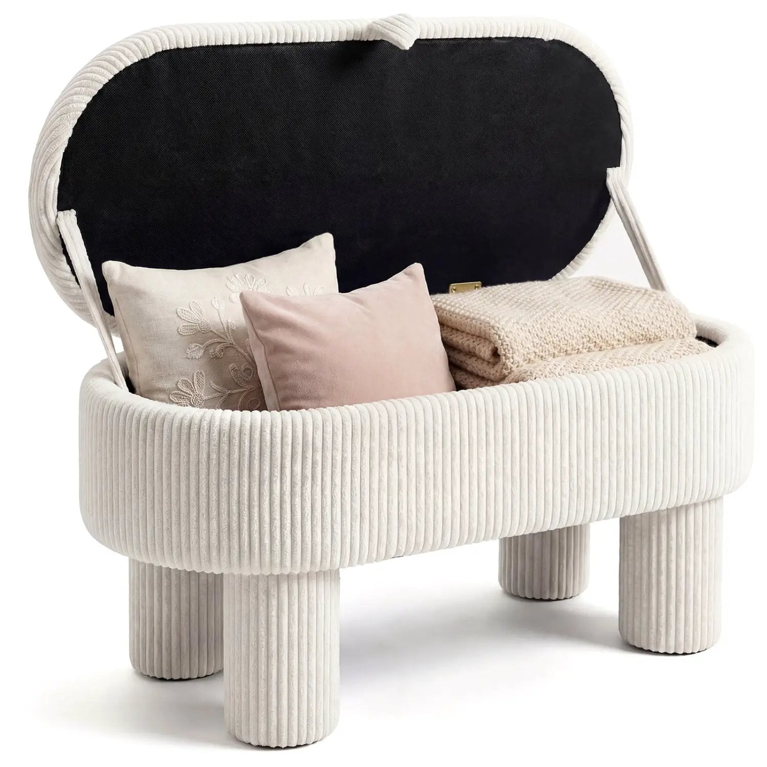 42 Inch Storage Ottoman Bench Corduroy Fabric Upholstered Foot Stool by DirectDeals