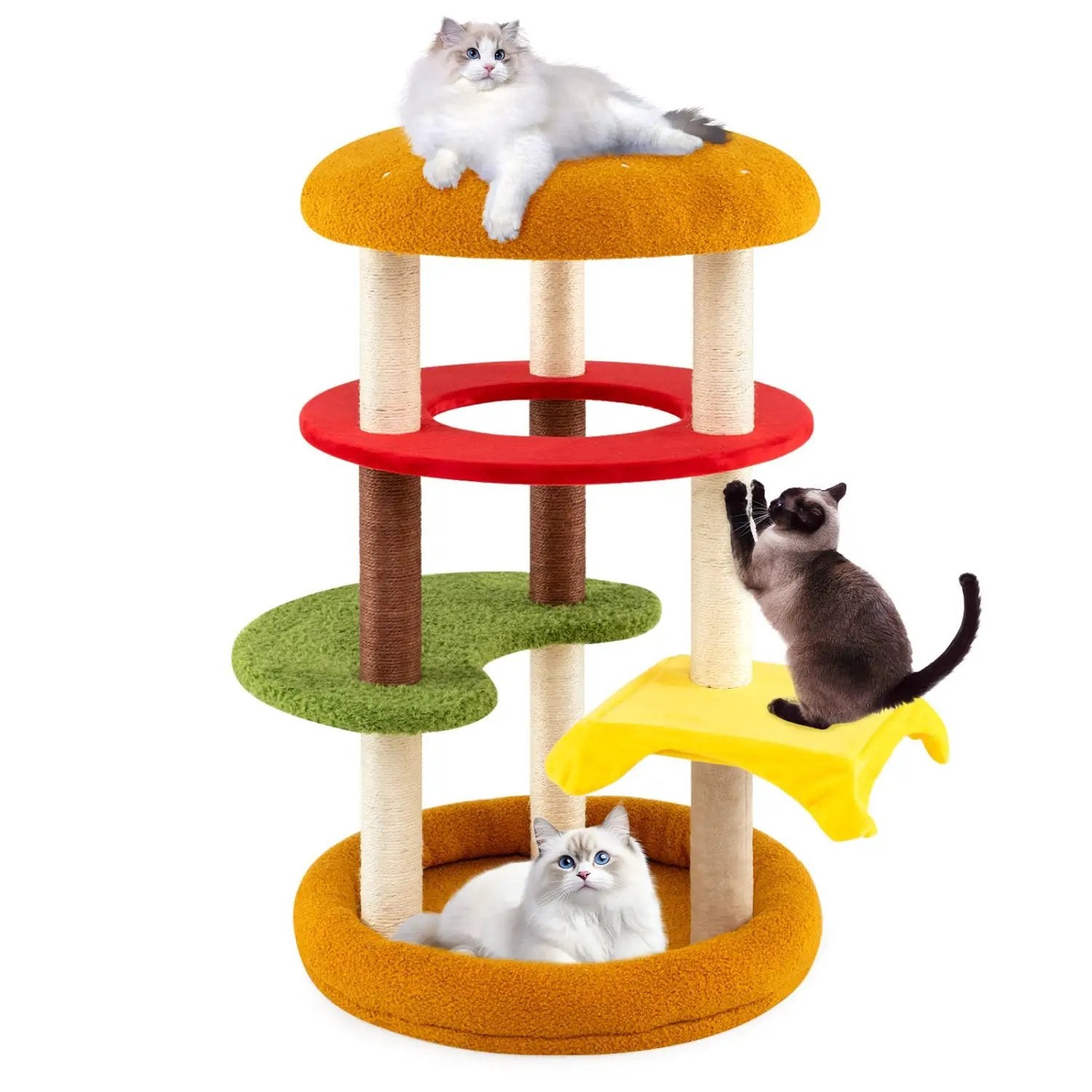 42 Inch Tall Modern Cat Tree Multi-Level with Padded Perch and Cat Bed by DirectDeals