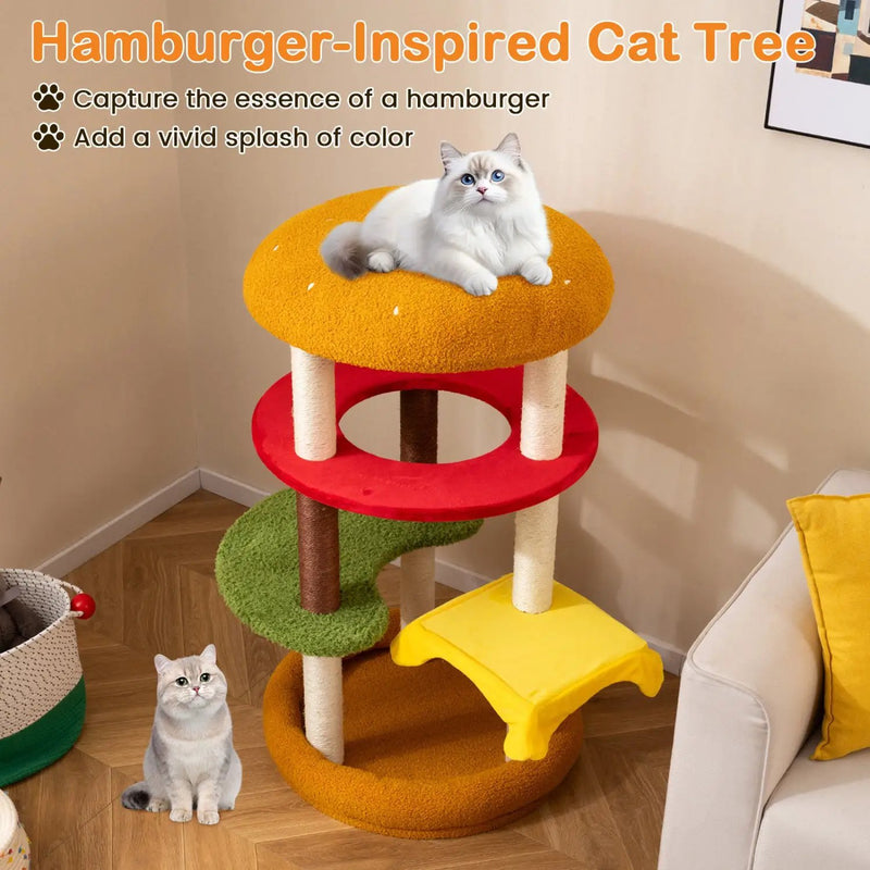 42 Inch Tall Modern Cat Tree Multi-Level with Padded Perch and Cat Bed by DirectDeals
