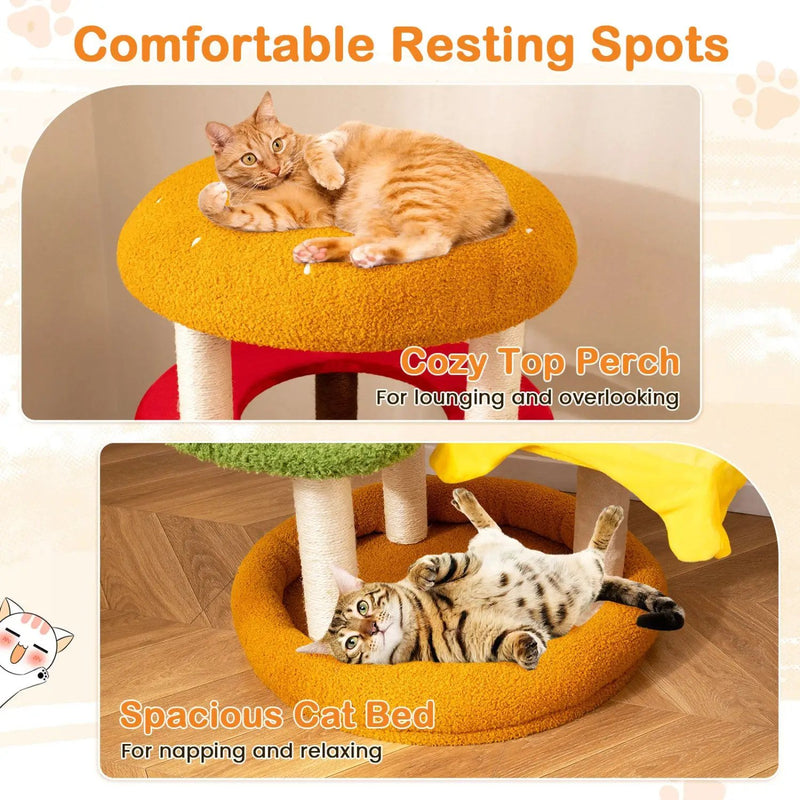 42 Inch Tall Modern Cat Tree Multi-Level with Padded Perch and Cat Bed by DirectDeals