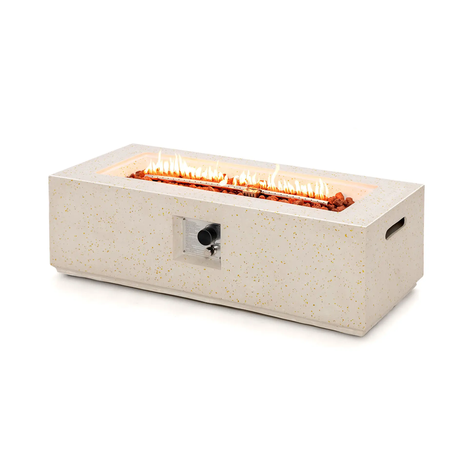 42 Inch 50 000 BTU Rectangle Terrazzo Fire Pit Table with PVC Cover-White by DirectDeals