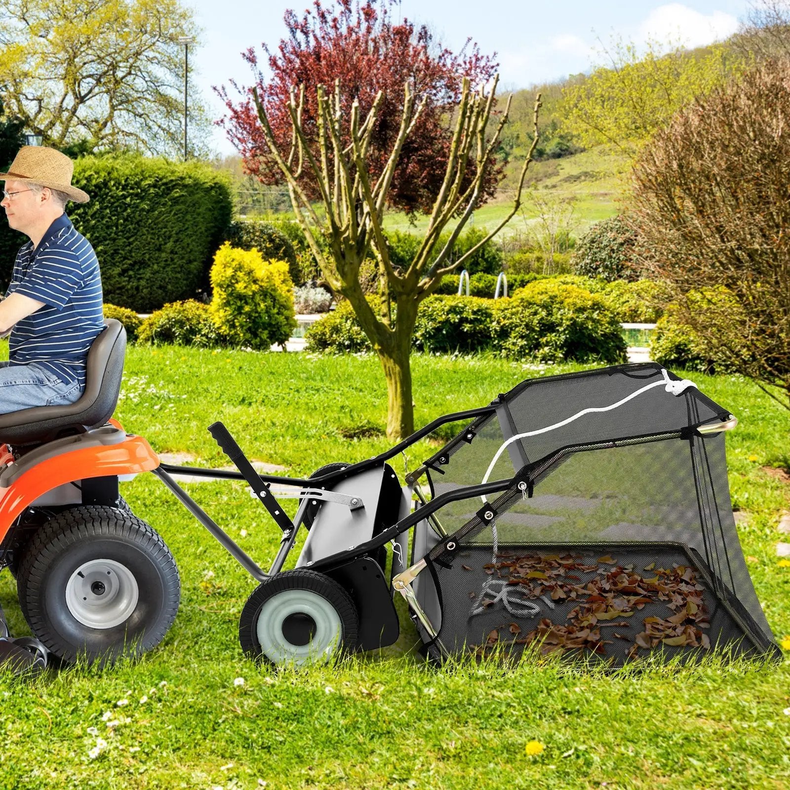 42 Inch Tow-Behind Lawn Sweeper with 26/27 Cu.FT Hopper Bag by DirectDeals
