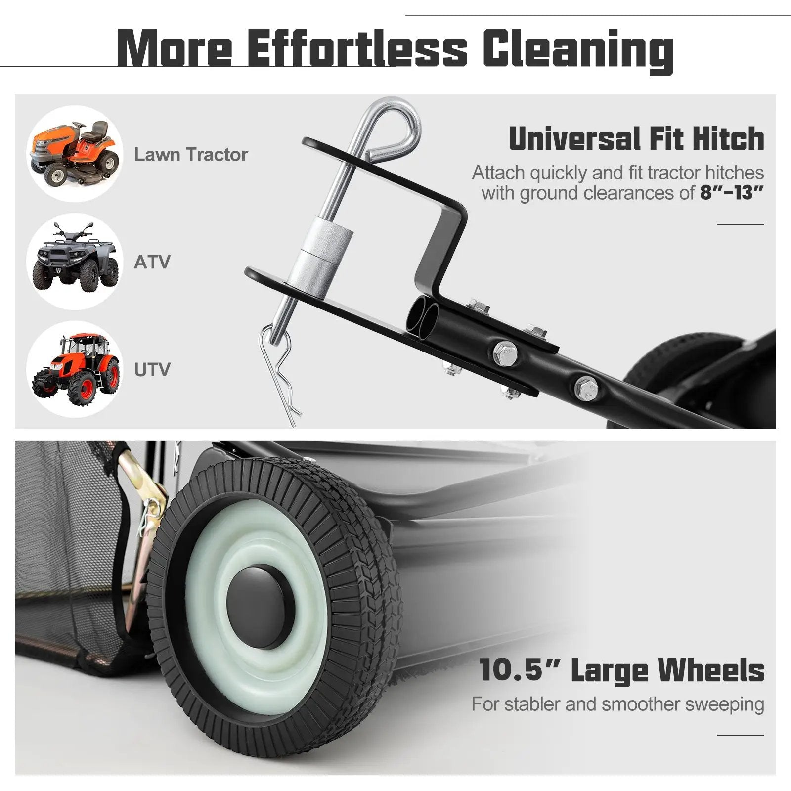 42 Inch Tow-Behind Lawn Sweeper with 26/27 Cu.FT Hopper Bag by DirectDeals