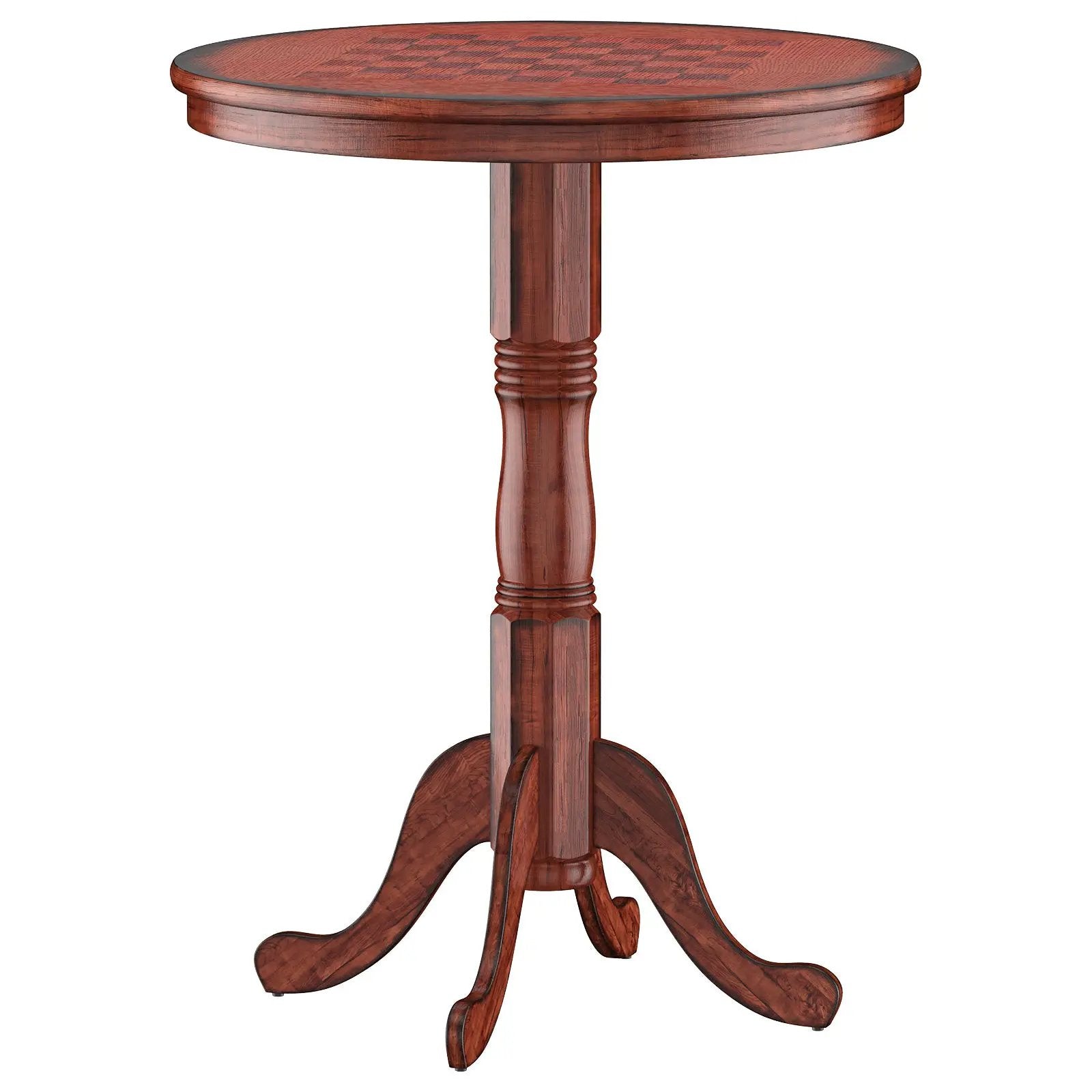 42 Inch Wooden Round Pub Pedestal Side Table with Chessboard by DirectDeals