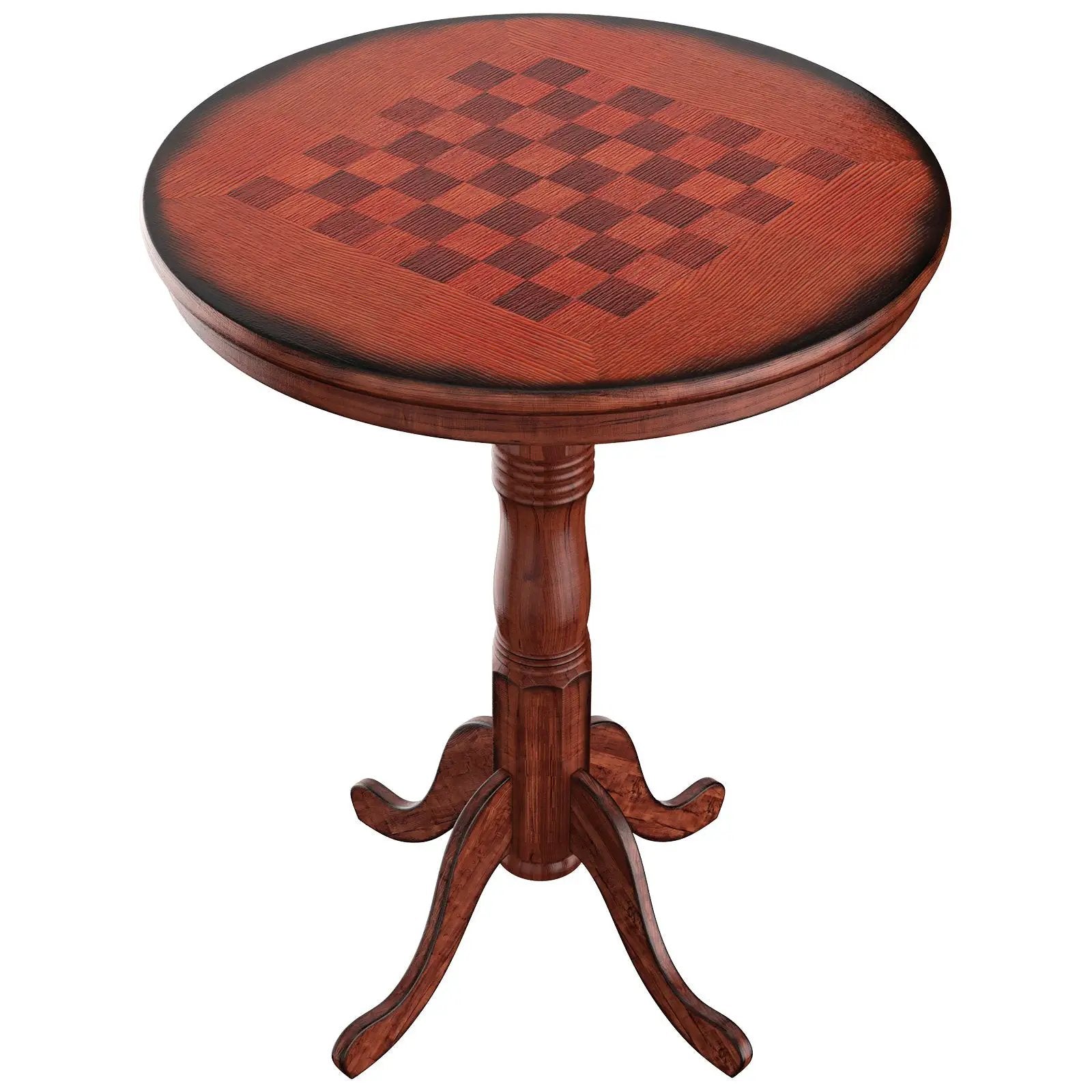 42 Inch Wooden Round Pub Pedestal Side Table with Chessboard by DirectDeals