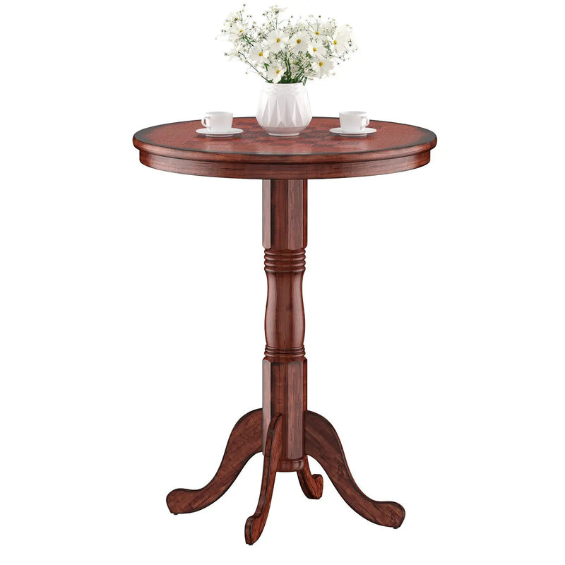 42 Inch Wooden Round Pub Pedestal Side Table with Chessboard by DirectDeals