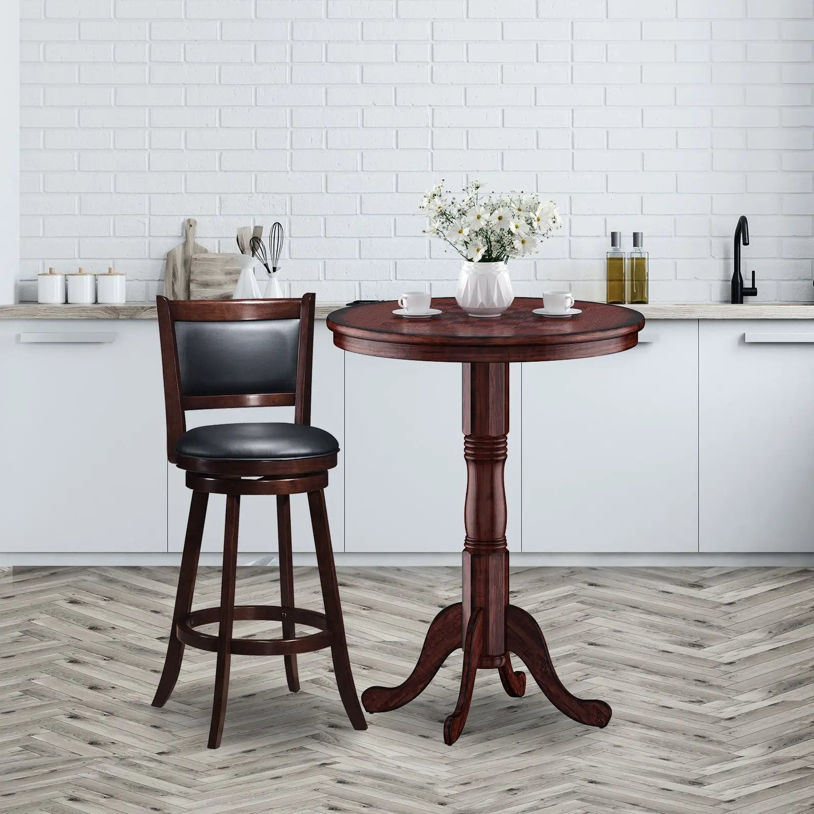 42 Inch Wooden Round Pub Pedestal Side Table with Chessboard by DirectDeals