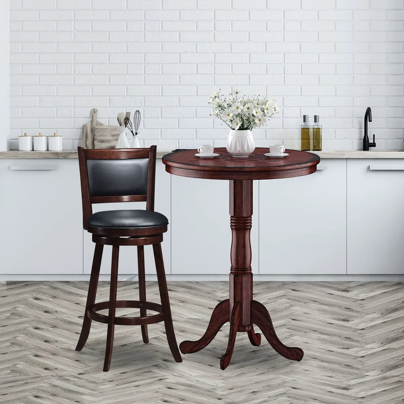 42 Inch Wooden Round Pub Pedestal Side Table with Chessboard by DirectDeals
