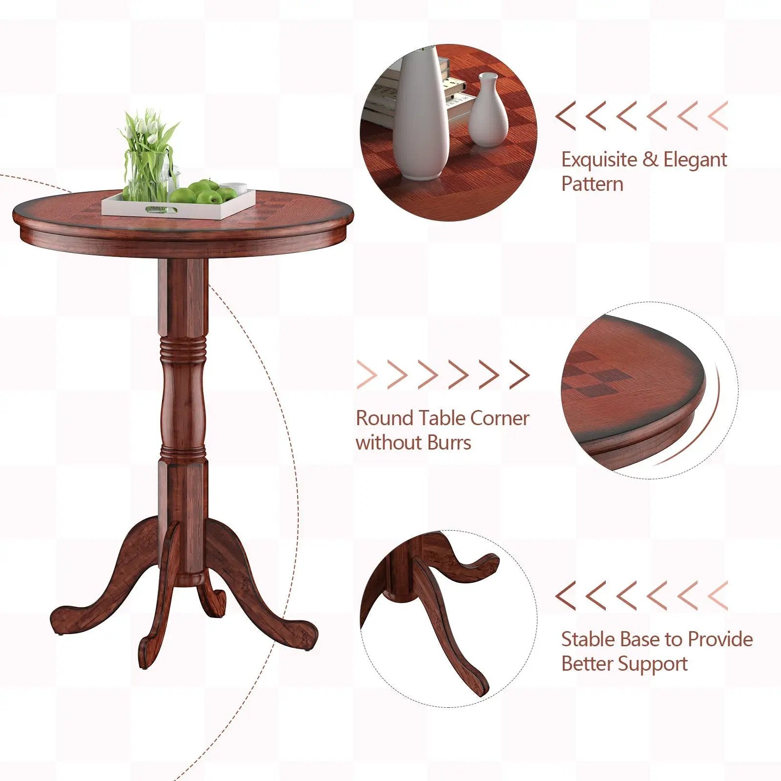 42 Inch Wooden Round Pub Pedestal Side Table with Chessboard by DirectDeals