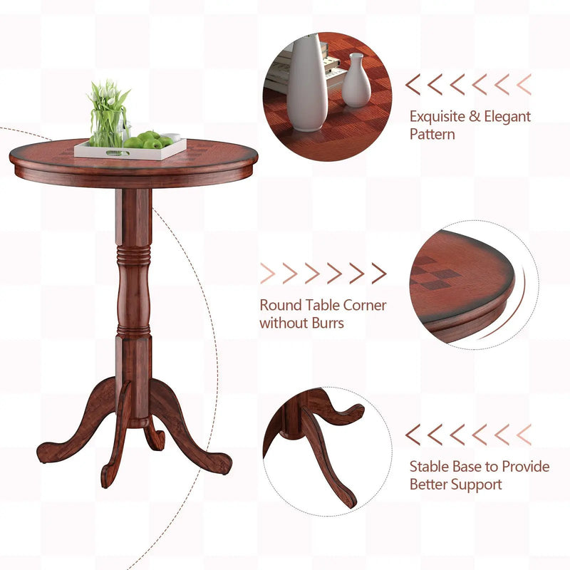 42 Inch Wooden Round Pub Pedestal Side Table with Chessboard by DirectDeals