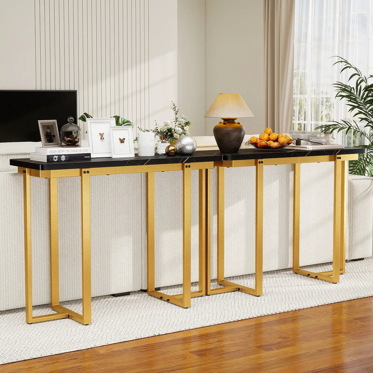 42 Inches Modern Faux Marble Entryway Table with Geometric Metal Frame by DirectDeals