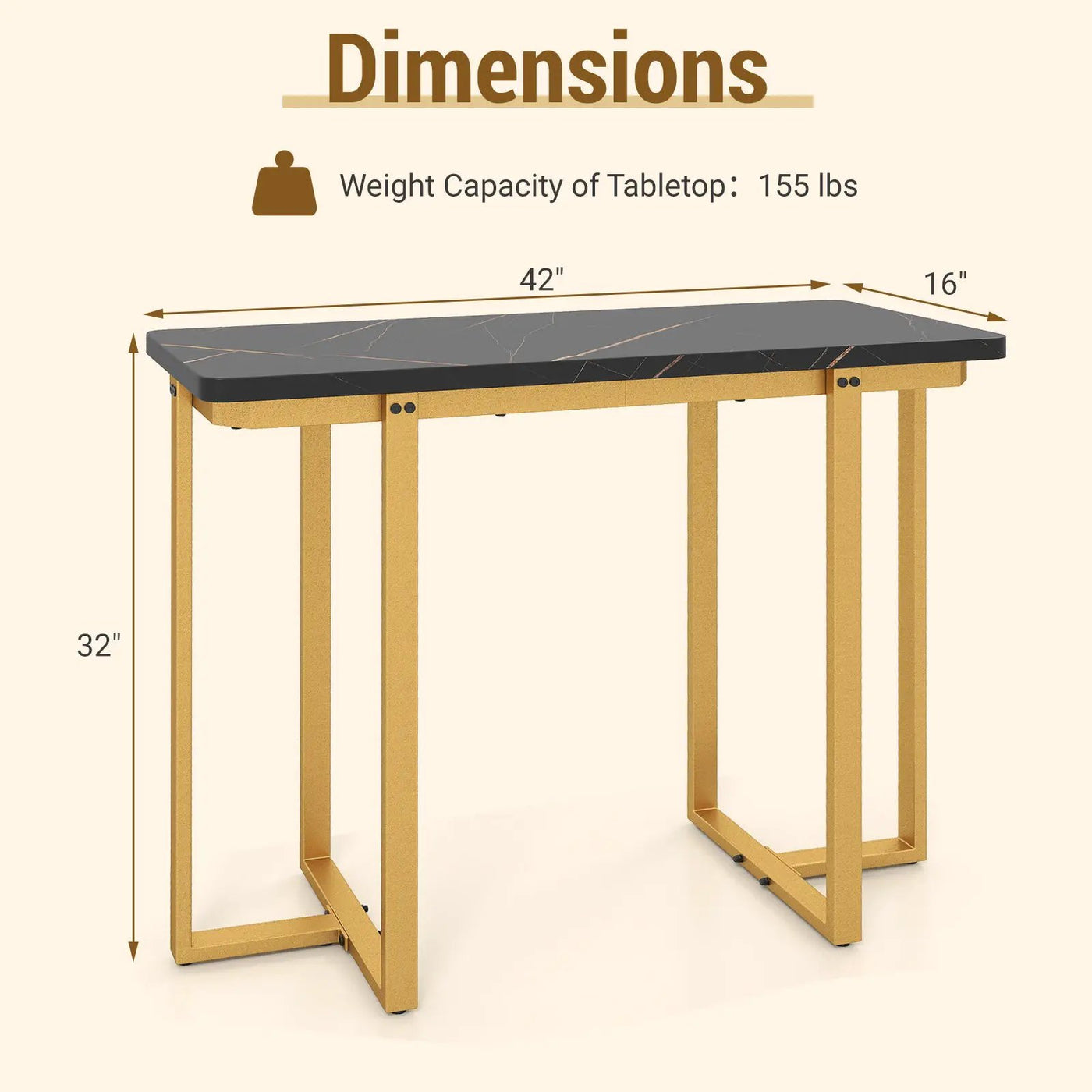 42 Inches Modern Faux Marble Entryway Table with Geometric Metal Frame by DirectDeals