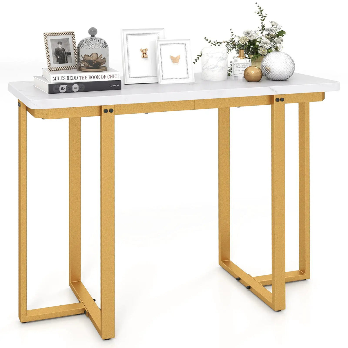 42 Inches Modern Faux Marble Entryway Table with Geometric Metal Frame by DirectDeals