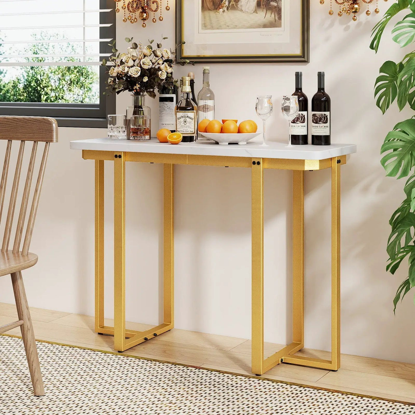 42 Inches Modern Faux Marble Entryway Table with Geometric Metal Frame by DirectDeals
