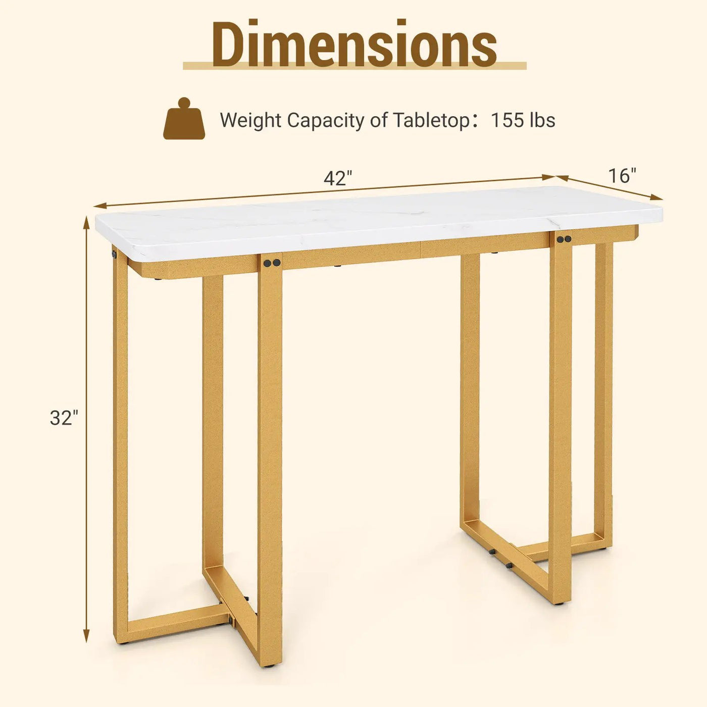 42 Inches Modern Faux Marble Entryway Table with Geometric Metal Frame by DirectDeals