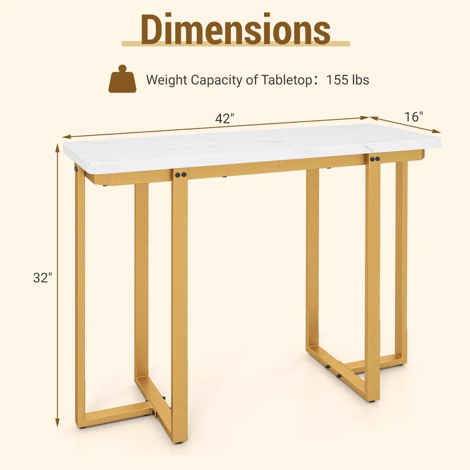 42 Inches Modern Faux Marble Entryway Table with Geometric Metal Frame by DirectDeals