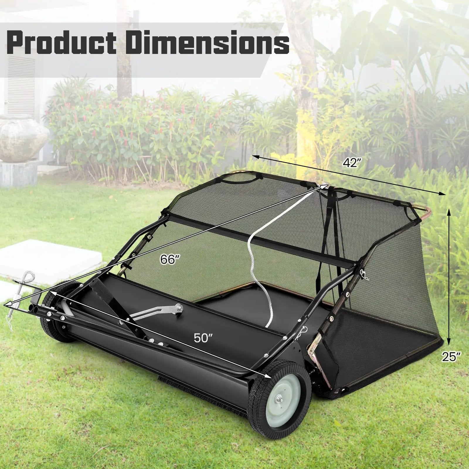 42 Inch Tow-Behind Lawn Sweeper with 26/27 Cu.FT Hopper Bag by DirectDeals