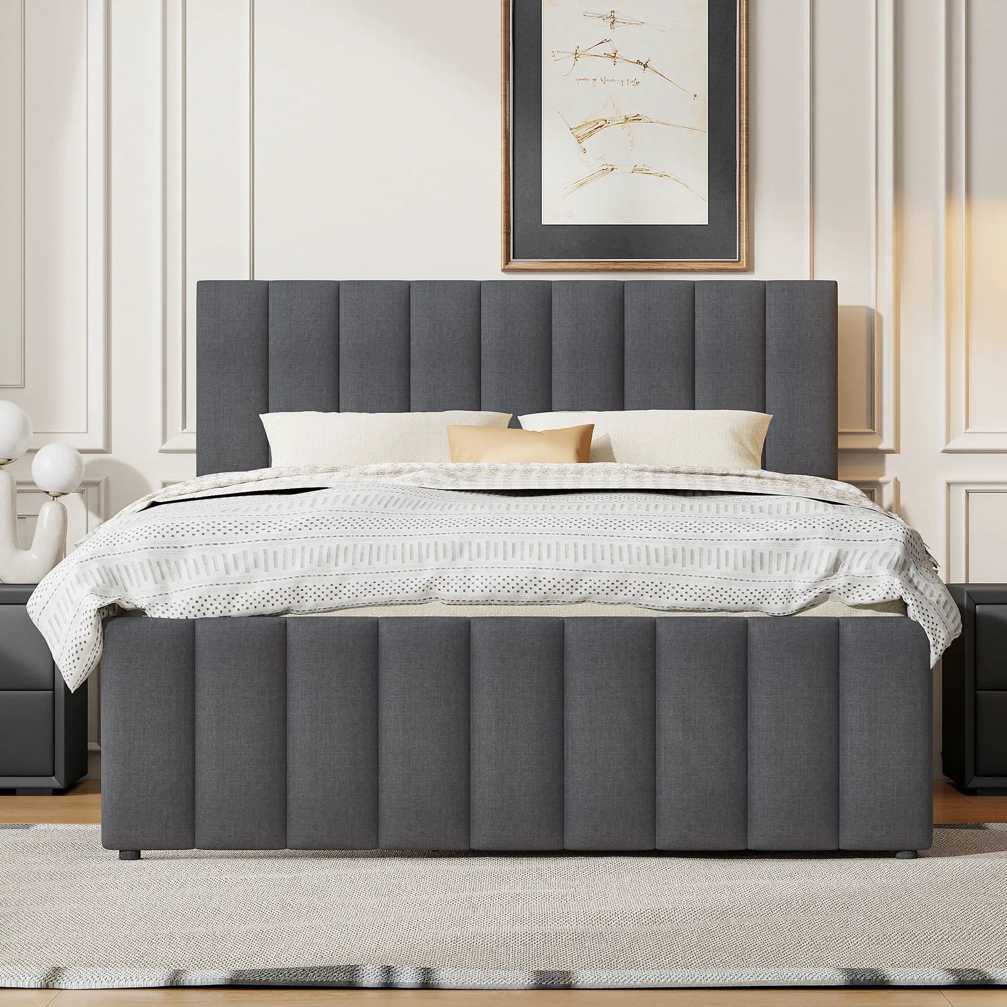 Upholstered Platform Bed With Twin Size Trundle And 3 Drawers by Unique Piece Furniture