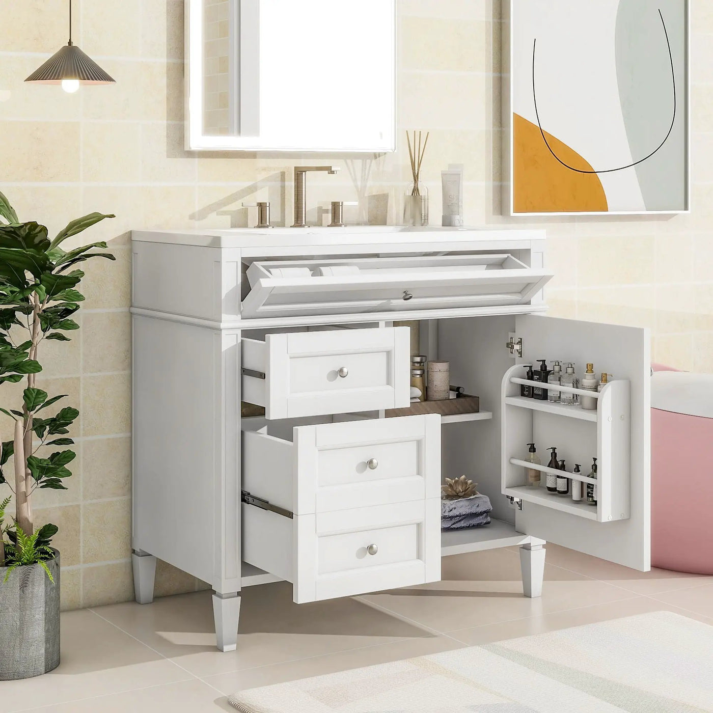 Bathroom Vanity With Top Sink, 2 Drawers And Tip Out Drawer by Unique Piece Furniture