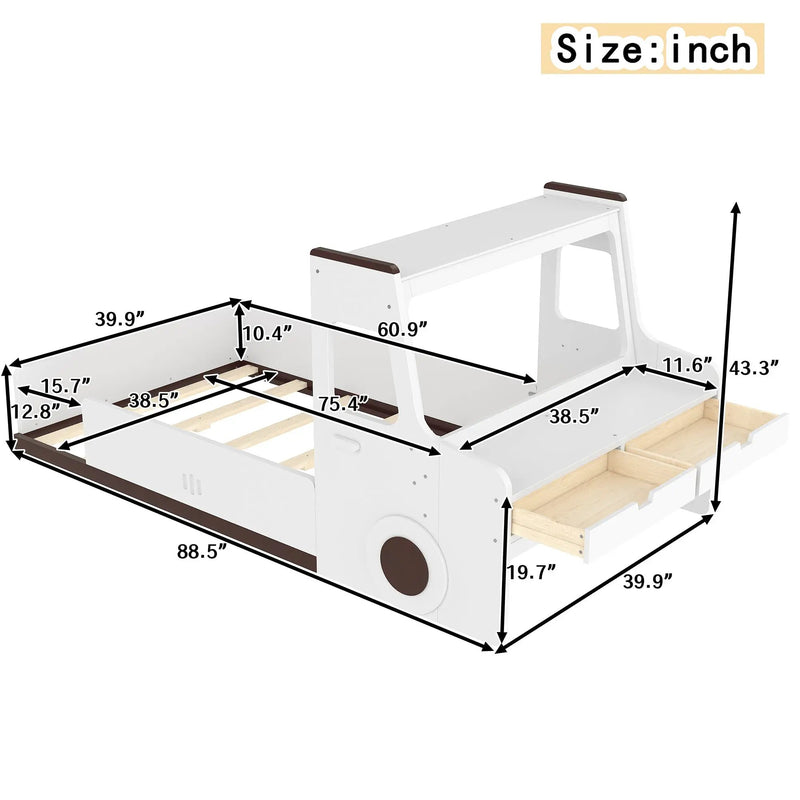 Twin Size Car-Shaped Floor Bed with Storage for Kids by HouseOfZazla