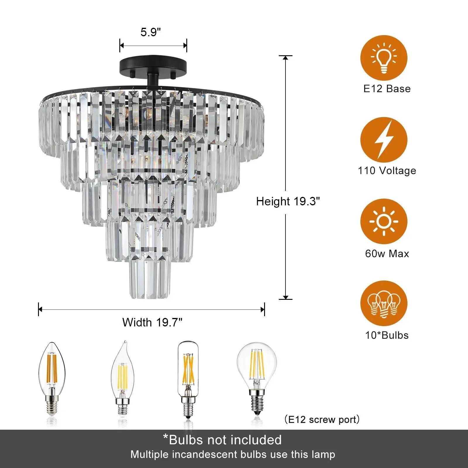 20" Black Crystal Chandelier Ceiling Light by HouseOfZazla