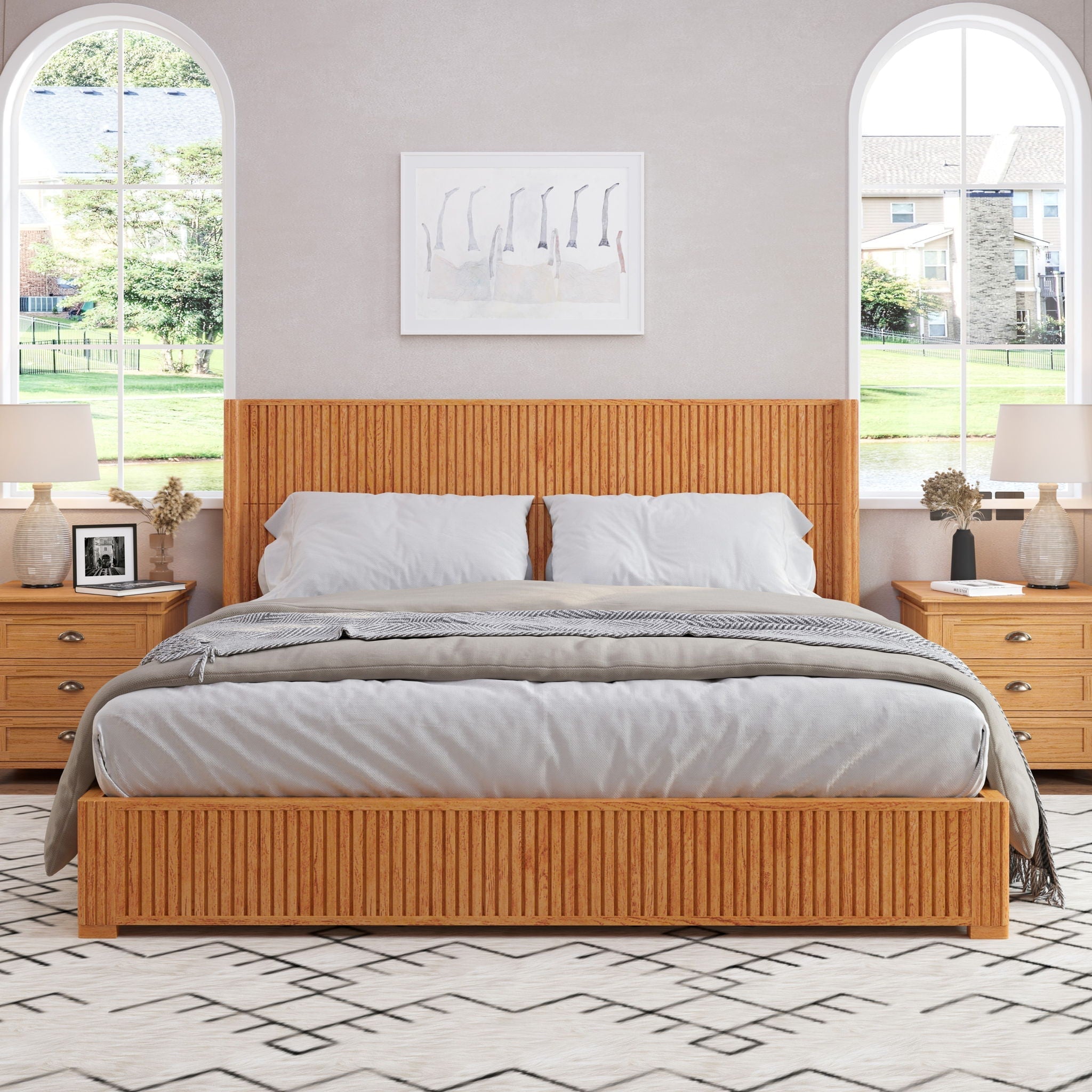 Platform Bed Frame With Headboard, Floor Standing Design by HouseOfZazla