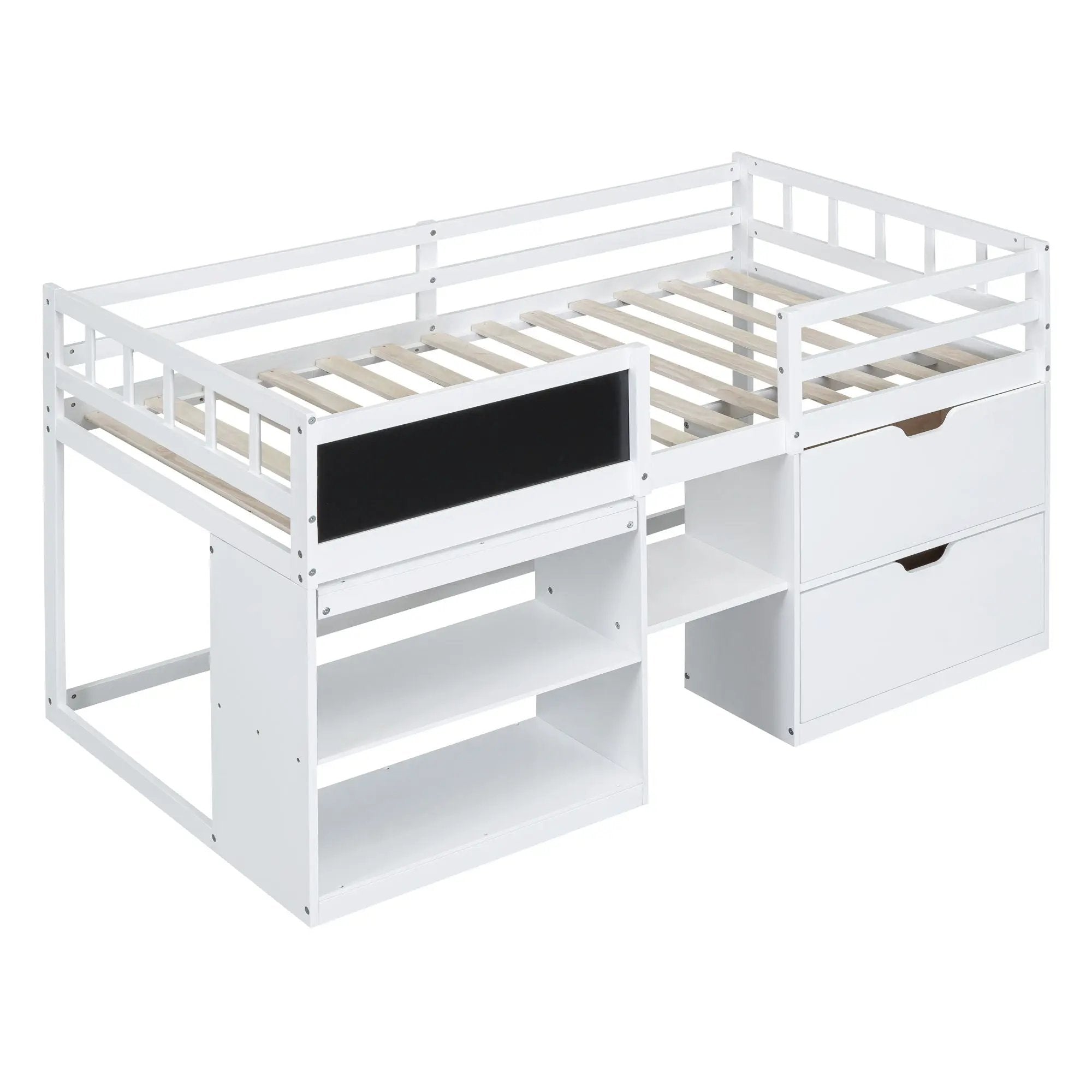 Low Loft Bed With Rolling Desk, Shelf And Drawers by Unique Piece Furniture