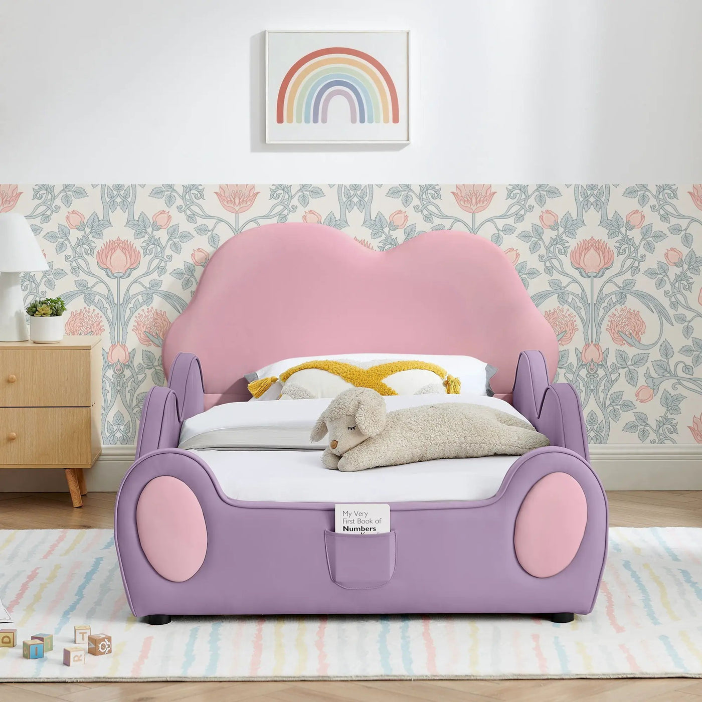 Cute Cloud Shape Bed With Guardrails Cartoon Design, Storage Pocket by Unique Piece Furniture