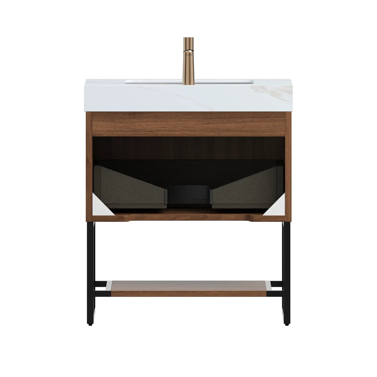 YOLAN 30" Bathroom Vanity & Sink, Freestanding Striped Plywood Storage Cabinet by HouseOfZazla