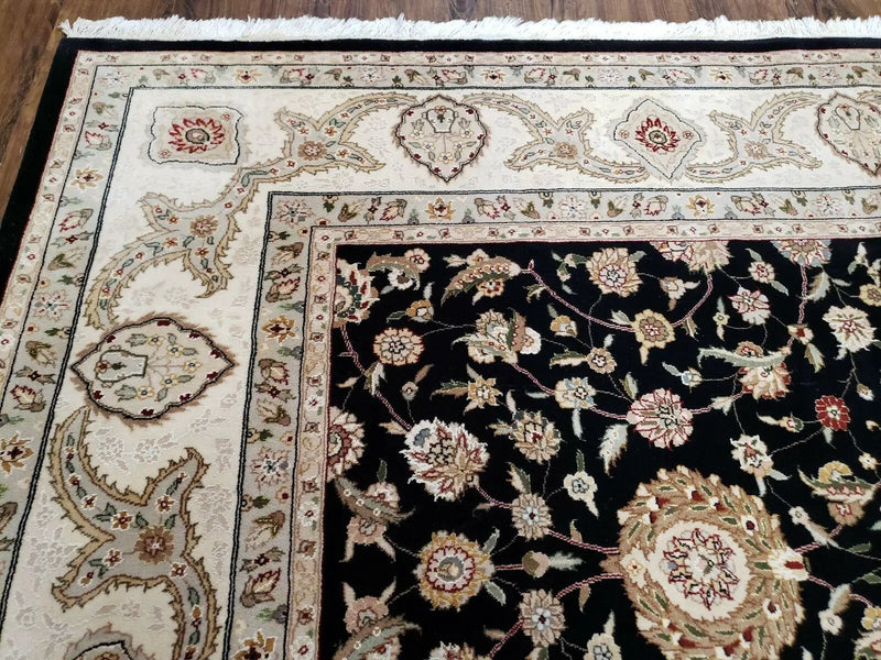 8' 5" X 11' 6" Vintage Handmade Oriental Floral Wool Rug Silk Accent Black Nice by Jewel Rugs