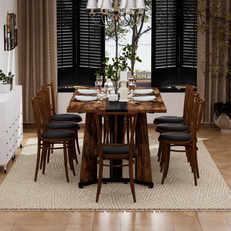 Rustic Rectangular Large Dining Table, Waterproof Desk For 8 People, & Steel With Adjustable Legs - Black / Rustic Brown by Unique Piece Furniture